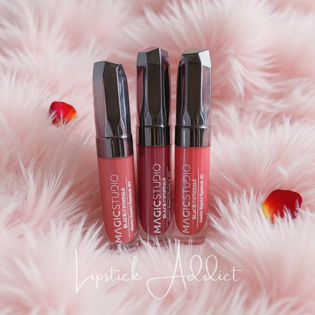 Matzwarte kristallen lippenstiften - Set van 3